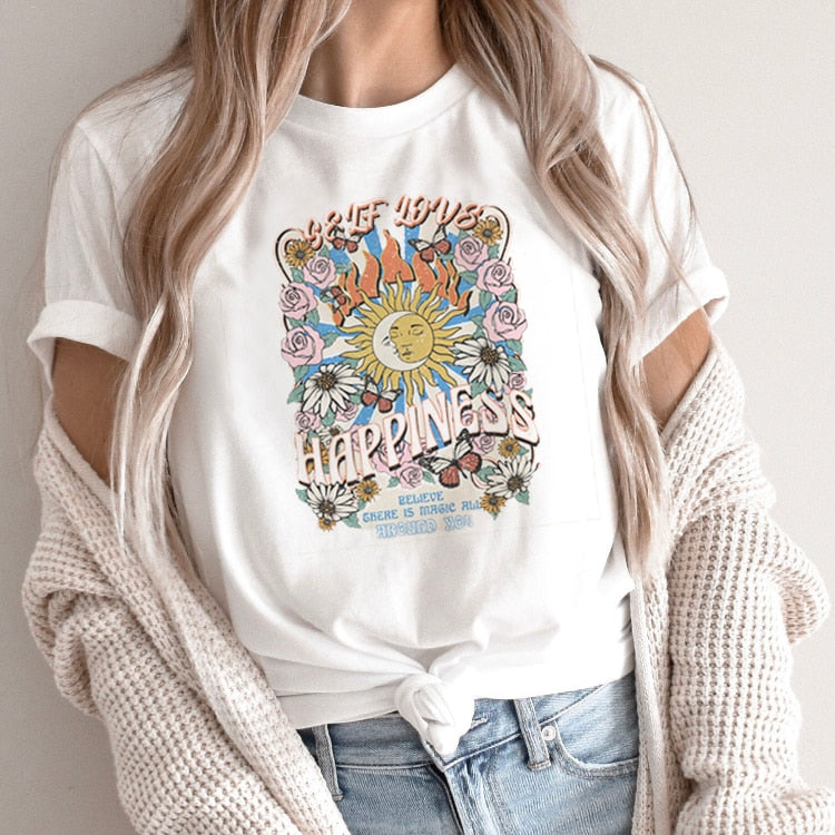 Casual Short Sleeve O Neck Graphic T-shirt - size XXL