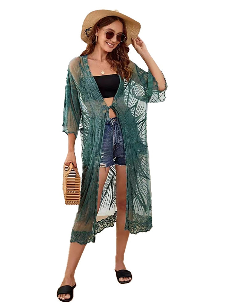 Summer Sexy Slim Hollow Lace Beach Cover Up