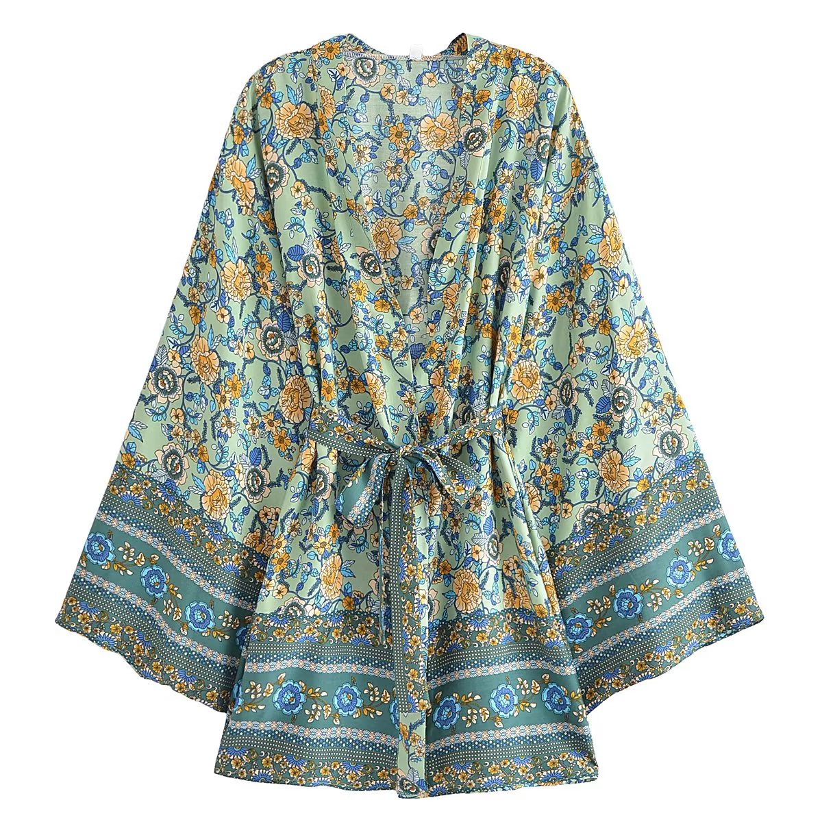 Bohemian Rayon Cotton Batwing Sleeve Bikini Kimono Cover-up