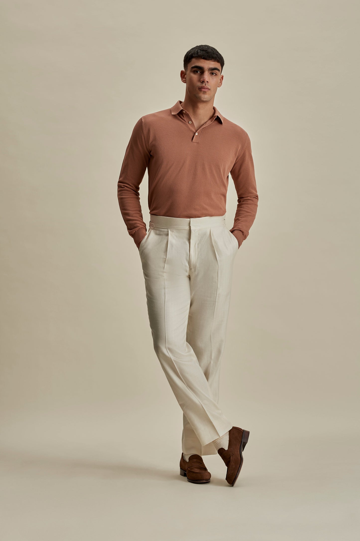 Cotton Air Crepe Long Sleeve Polo Shirt