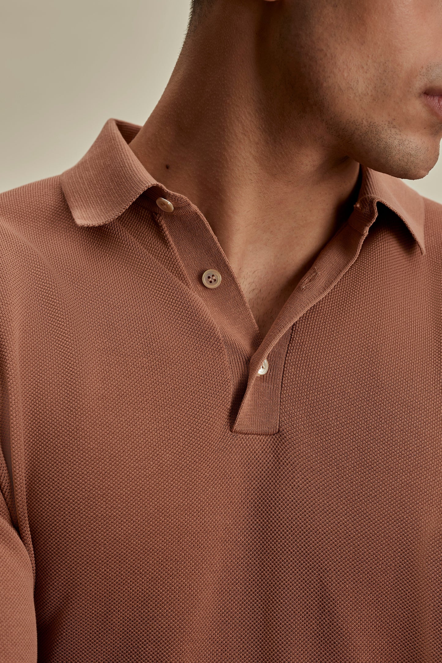 Cotton Air Crepe Long Sleeve Polo Shirt