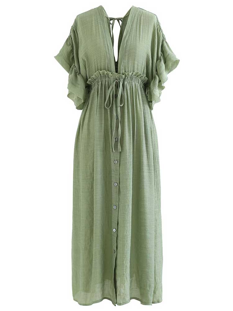 Boho Green Tunic Casual Bikini Long Cover Up Dress