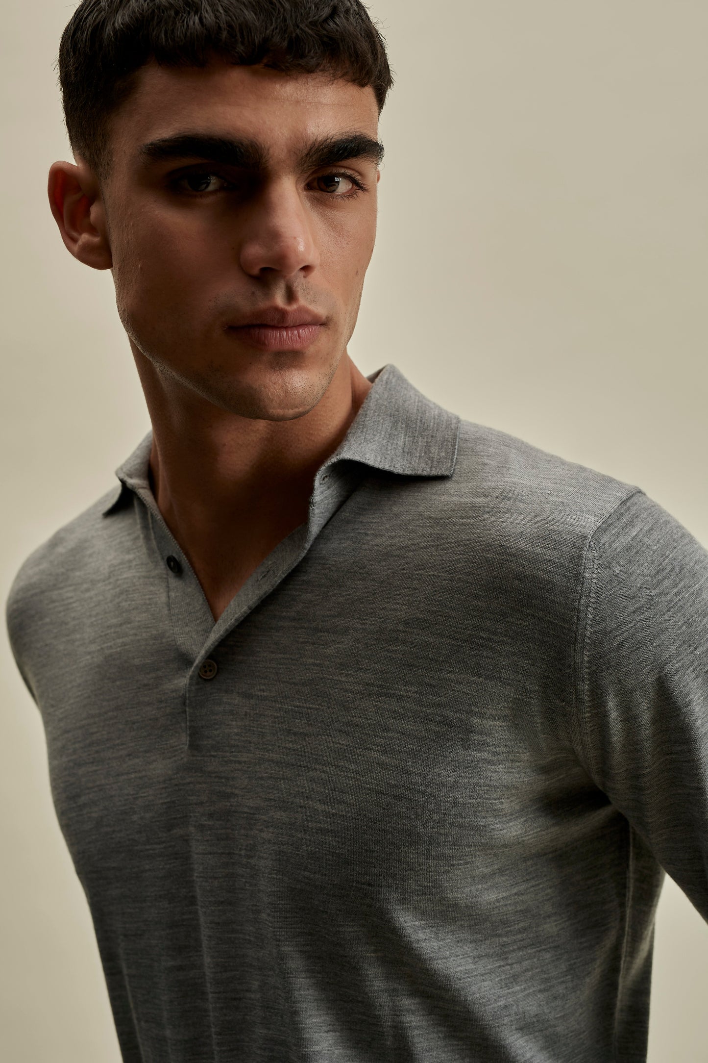Merino Wool Fine Gauge Long Sleeve Polo Shirt