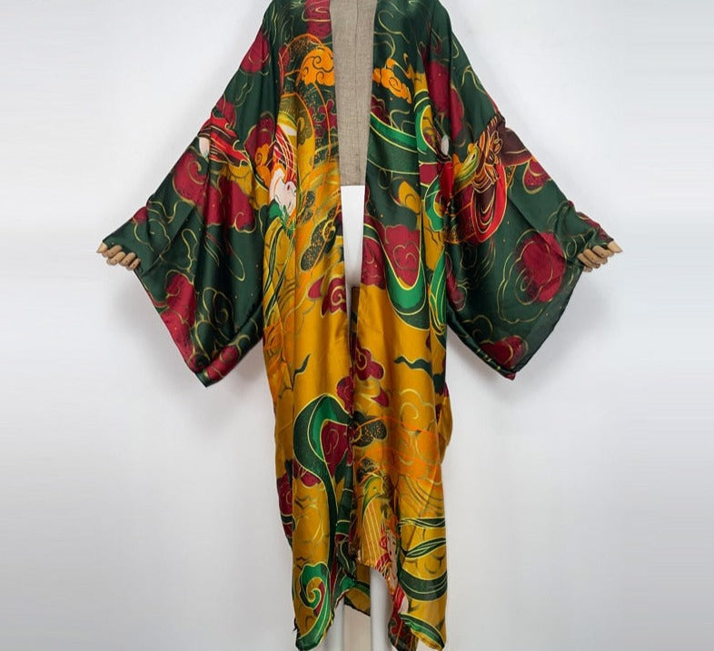 Boho Colorful Stitch Kimono Kaftan Cardigan