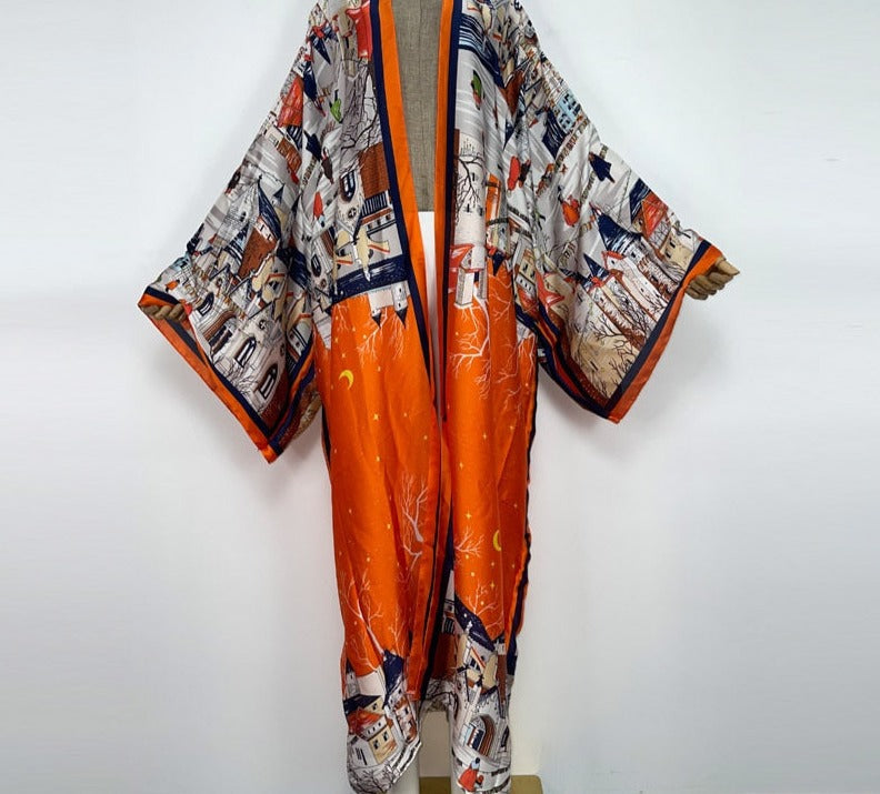 Boho Colorful Stitch Kimono Kaftan Cardigan