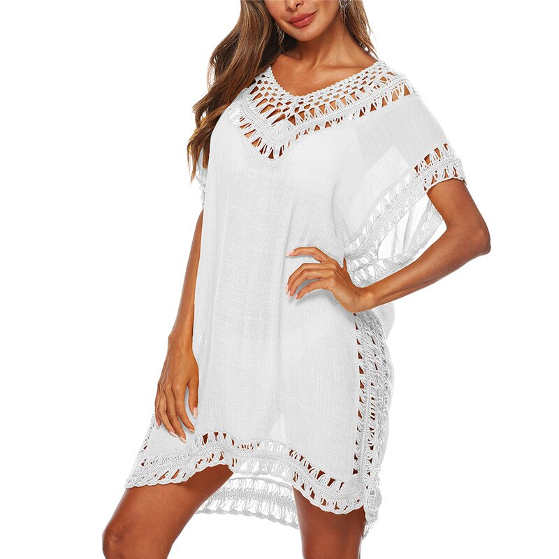 Sexy Hollow Out Solid Loose Tunic Bikini Cover Up Dress