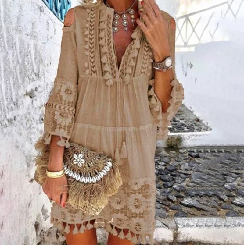 Seven Sleeve Loose Fit Tassel Boho Dress