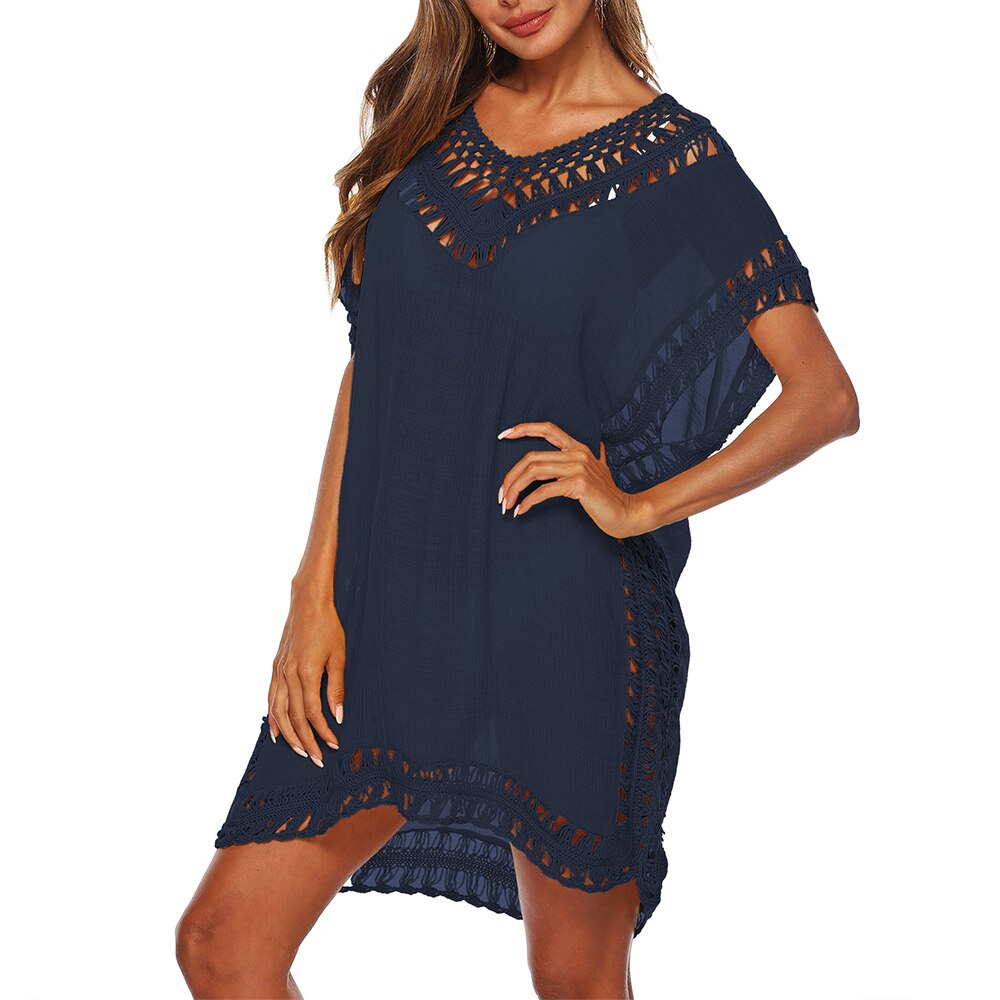 Sexy Hollow Out Solid Loose Tunic Bikini Cover Up Dress