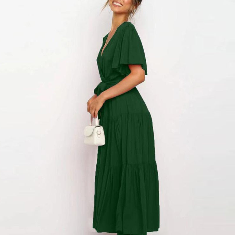 Summer Lace-up Ruffled High Waist Bohemia Dress