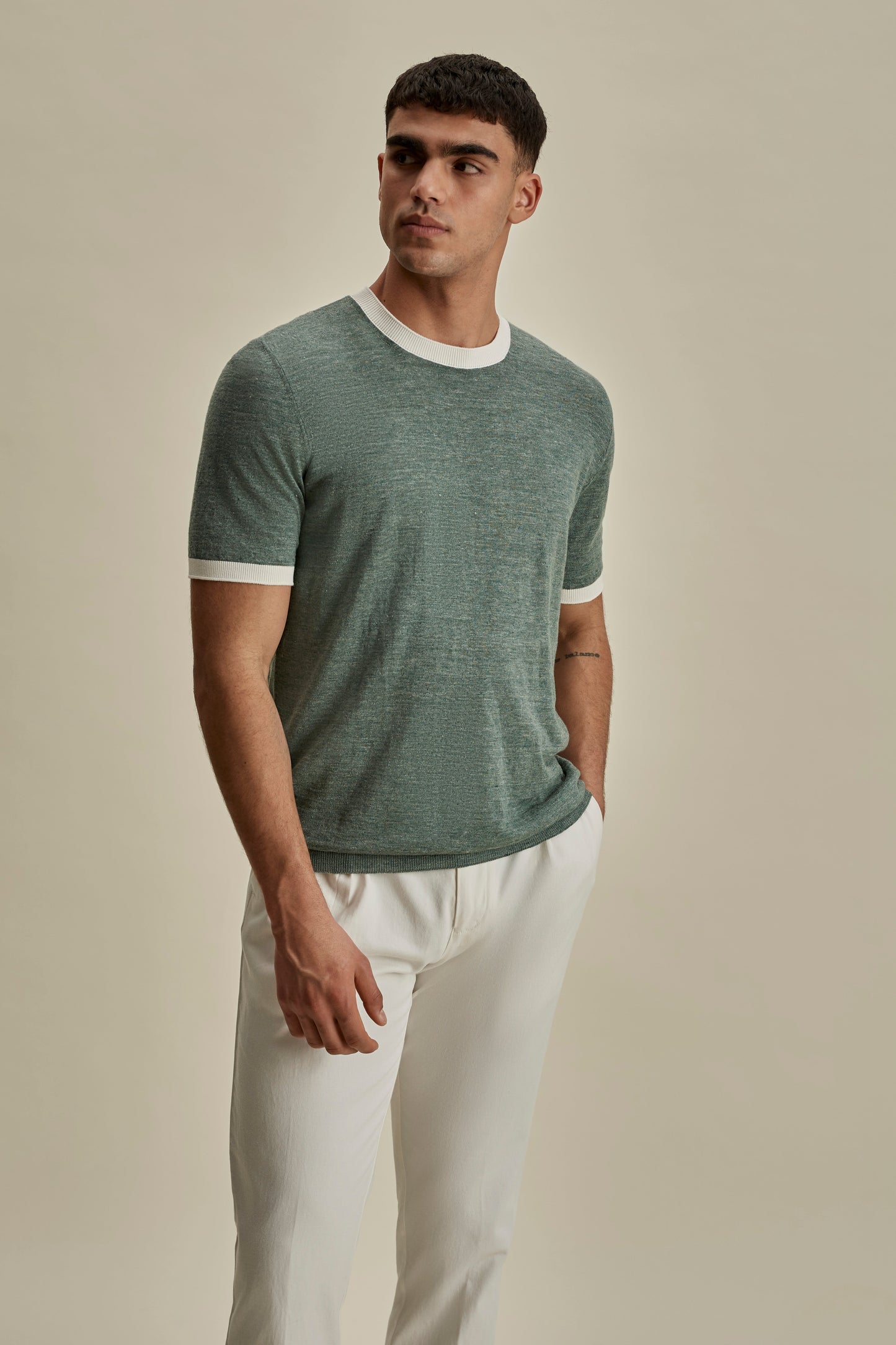 Linen Cotton Contrast Rib T-Shirt