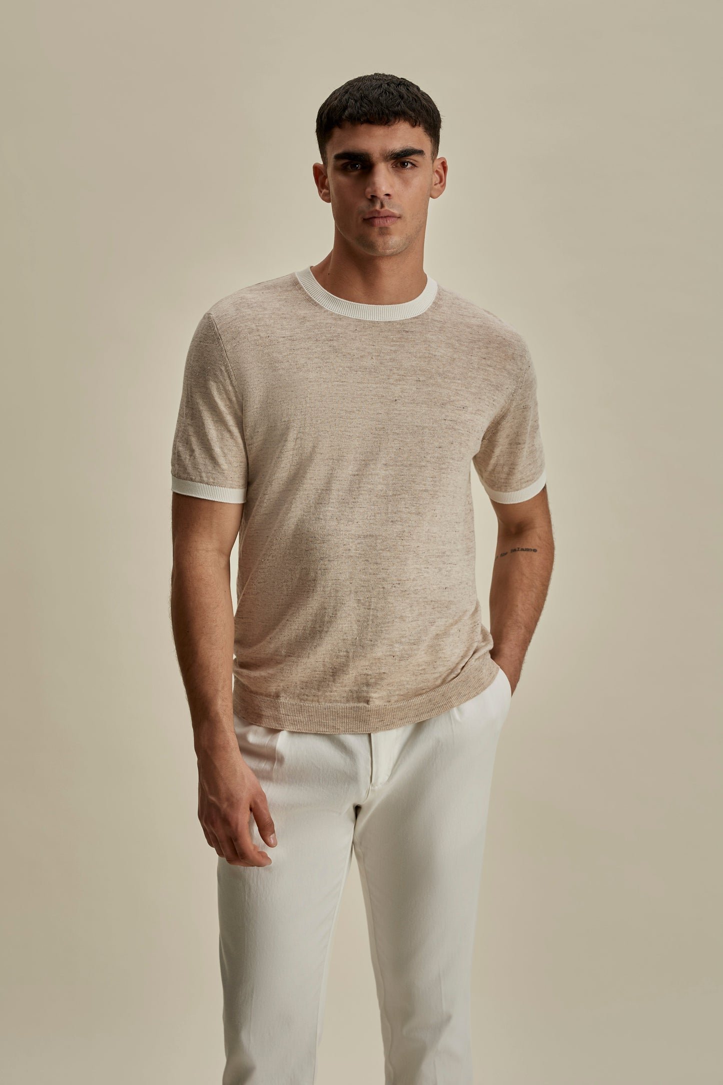 Linen Cotton Contrast Rib T-Shirt