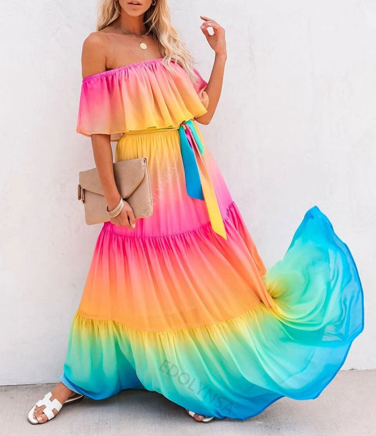 Off Shoulder Belted Maxi Dress