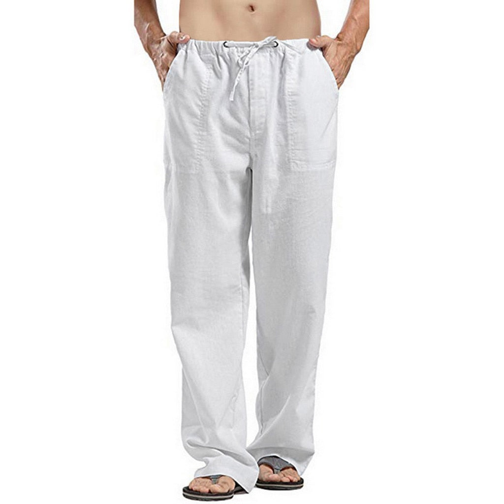 Casual Elastic Waist Linen Hip-Hop Trouser Pants - Size 4XL