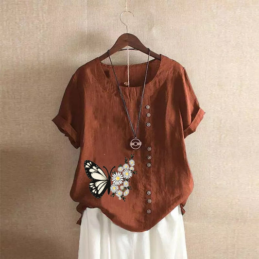Summer Cotton Linen Femme Vetement Tshirt - size small