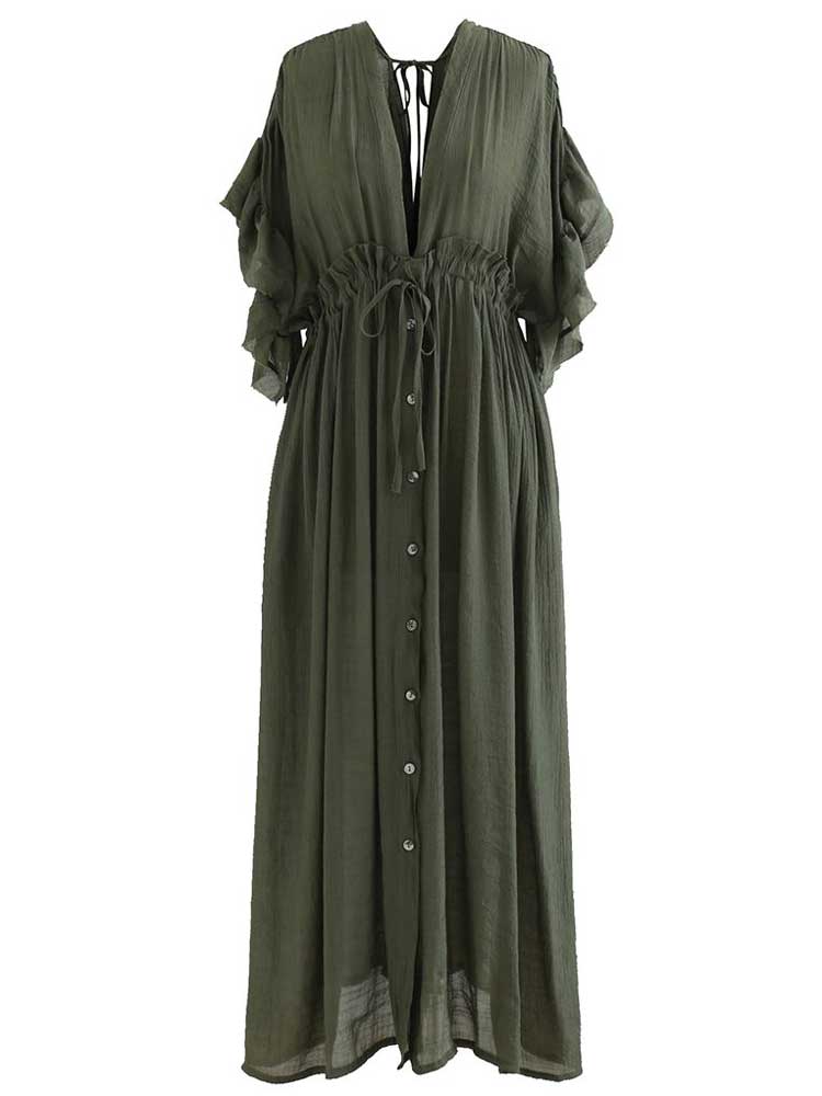 Boho Green Tunic Casual Bikini Long Cover Up Dress