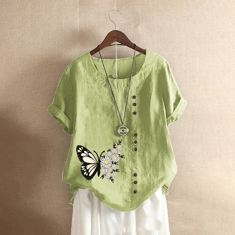 Summer Cotton Linen Femme Vetement Tshirt - size small
