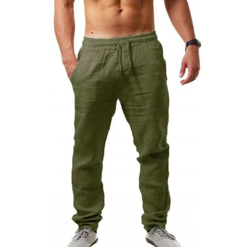 Casual Elastic Waist Linen Hip-Hop Trouser Pants - Size 4XL