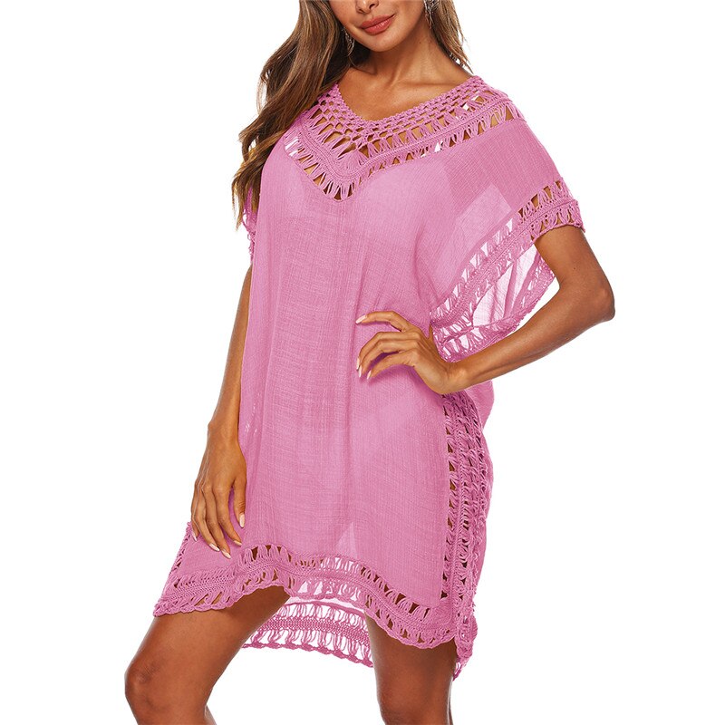 Sexy Hollow Out Solid Loose Tunic Bikini Cover Up Dress