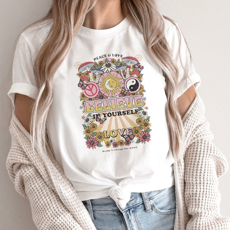 Casual Short Sleeve O Neck Graphic T-shirt - size XXL