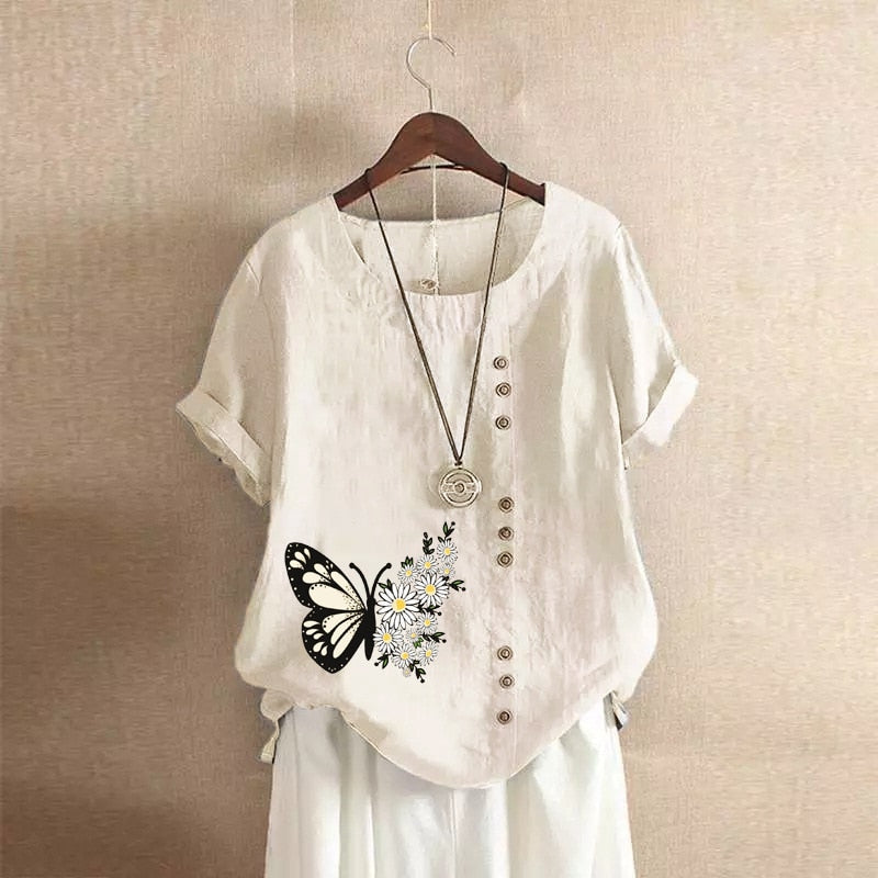 Summer Cotton Linen Femme Vetement Tshirt - size small