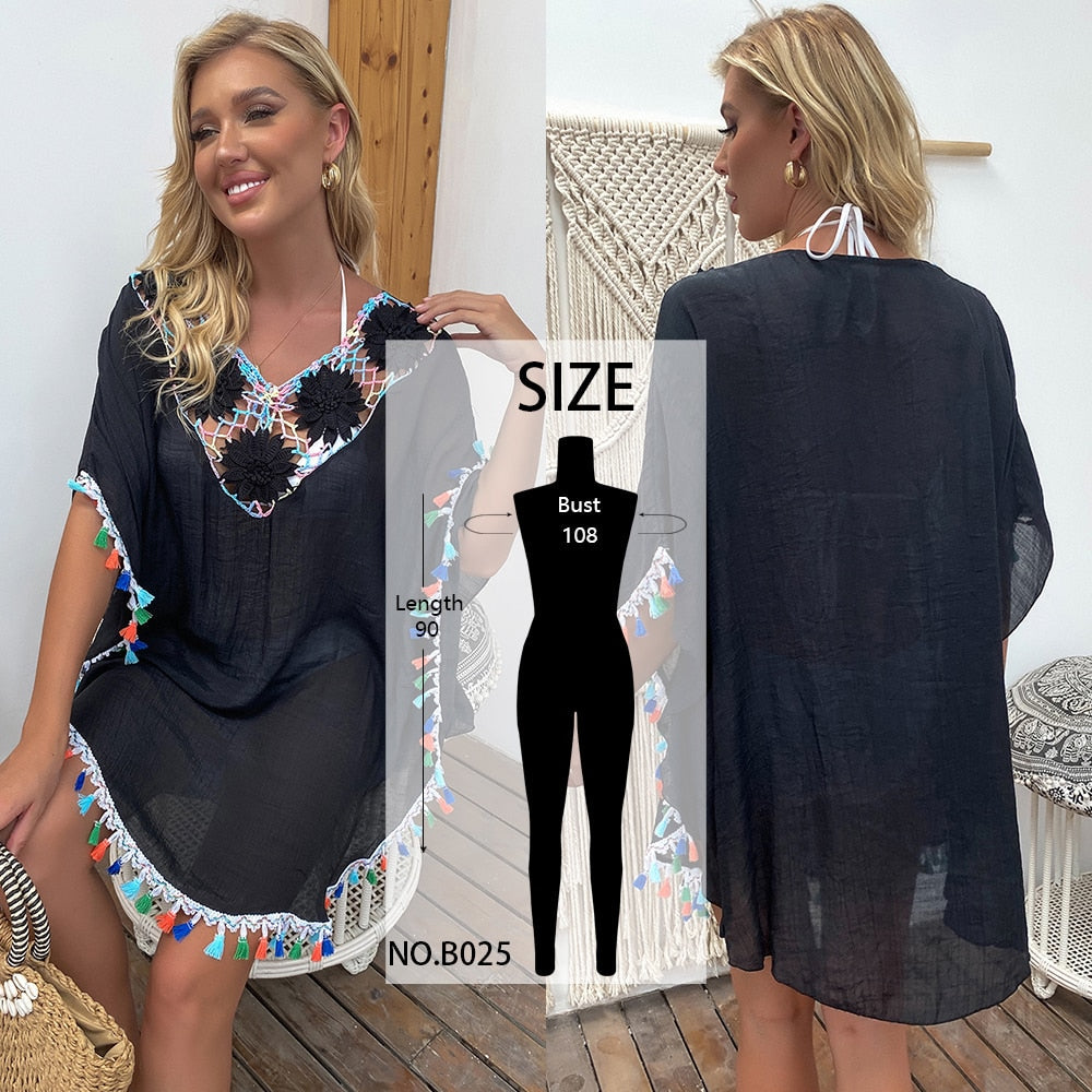 Summer Crochet Tunic Knitted Cover Up Long Cover-Up