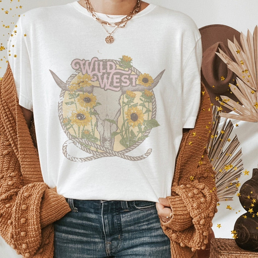 Vintage Western Denim Cartoon Graphic Top - SIze Small