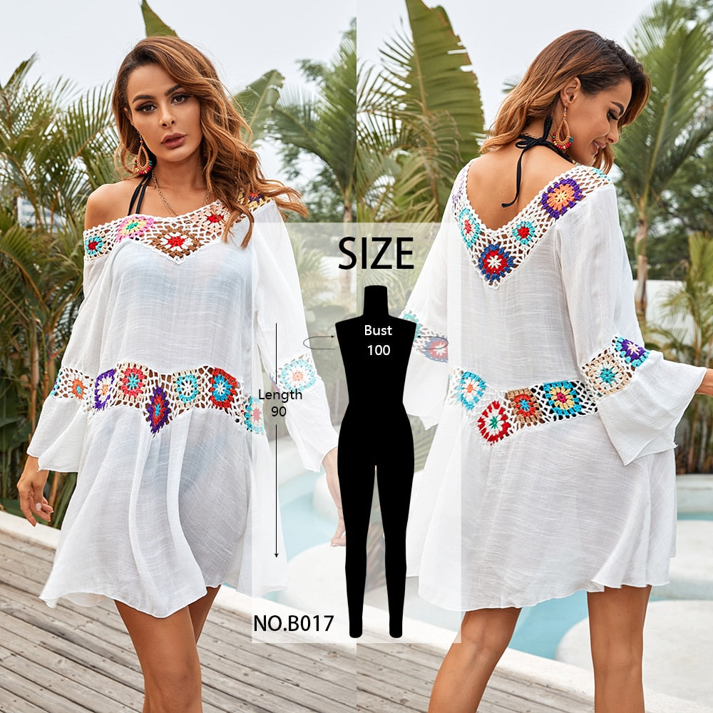 Summer Crochet Tunic Knitted Cover Up Long Cover-Up