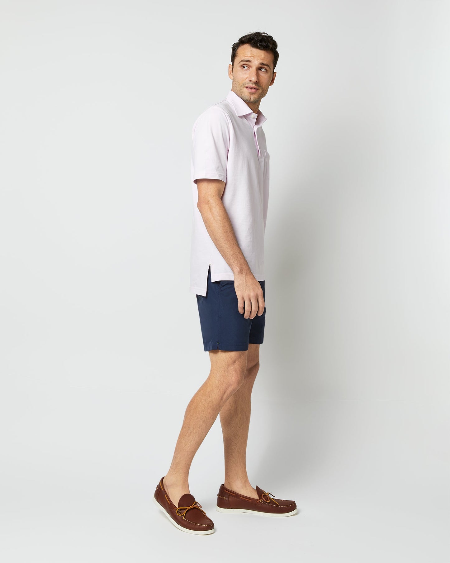 Zip-Front Mid-Length Swim Short in Navy Nylon