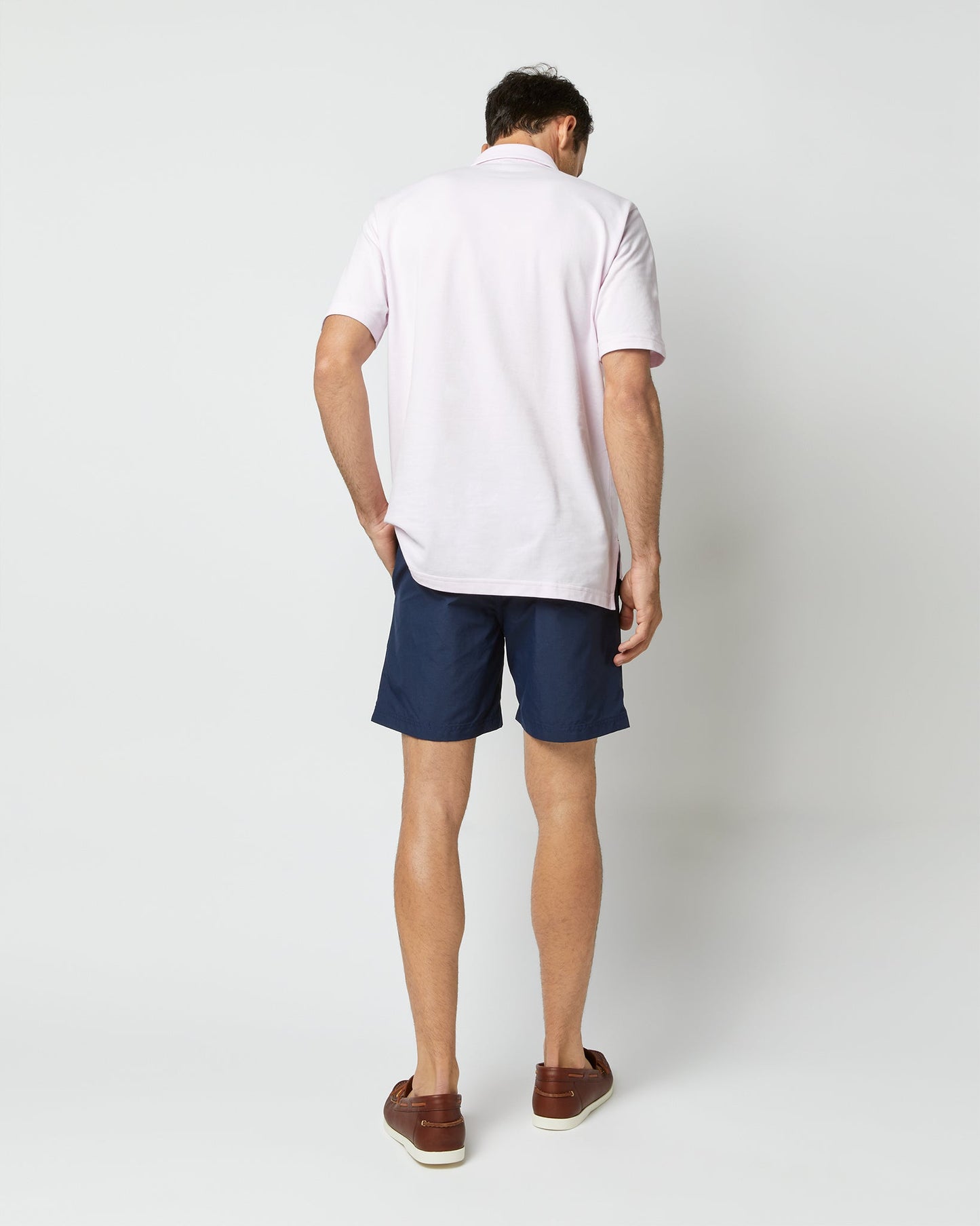 Zip-Front Mid-Length Swim Short in Navy Nylon