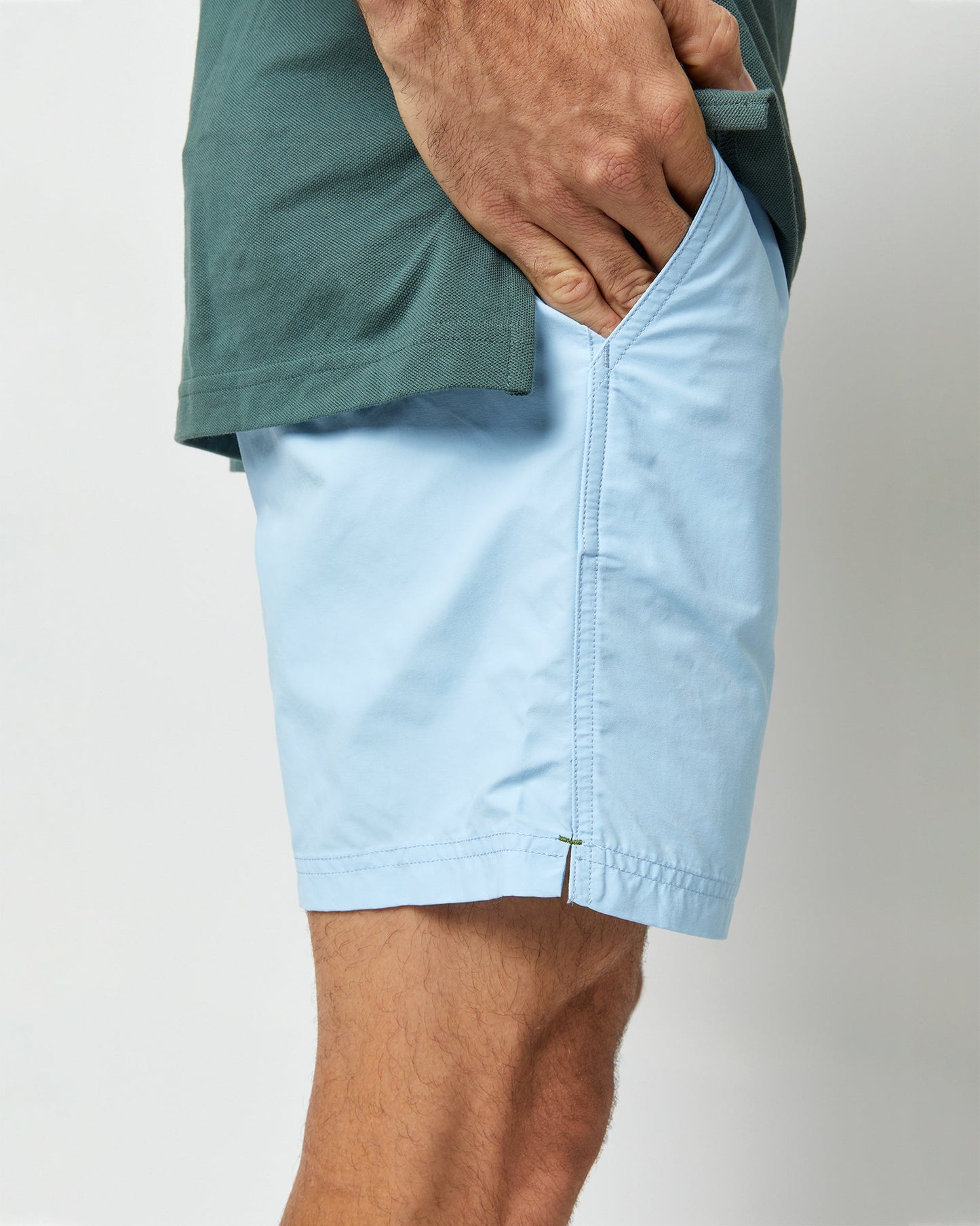 Zip-Front Mid-Length Swim Short in Sky Nylon