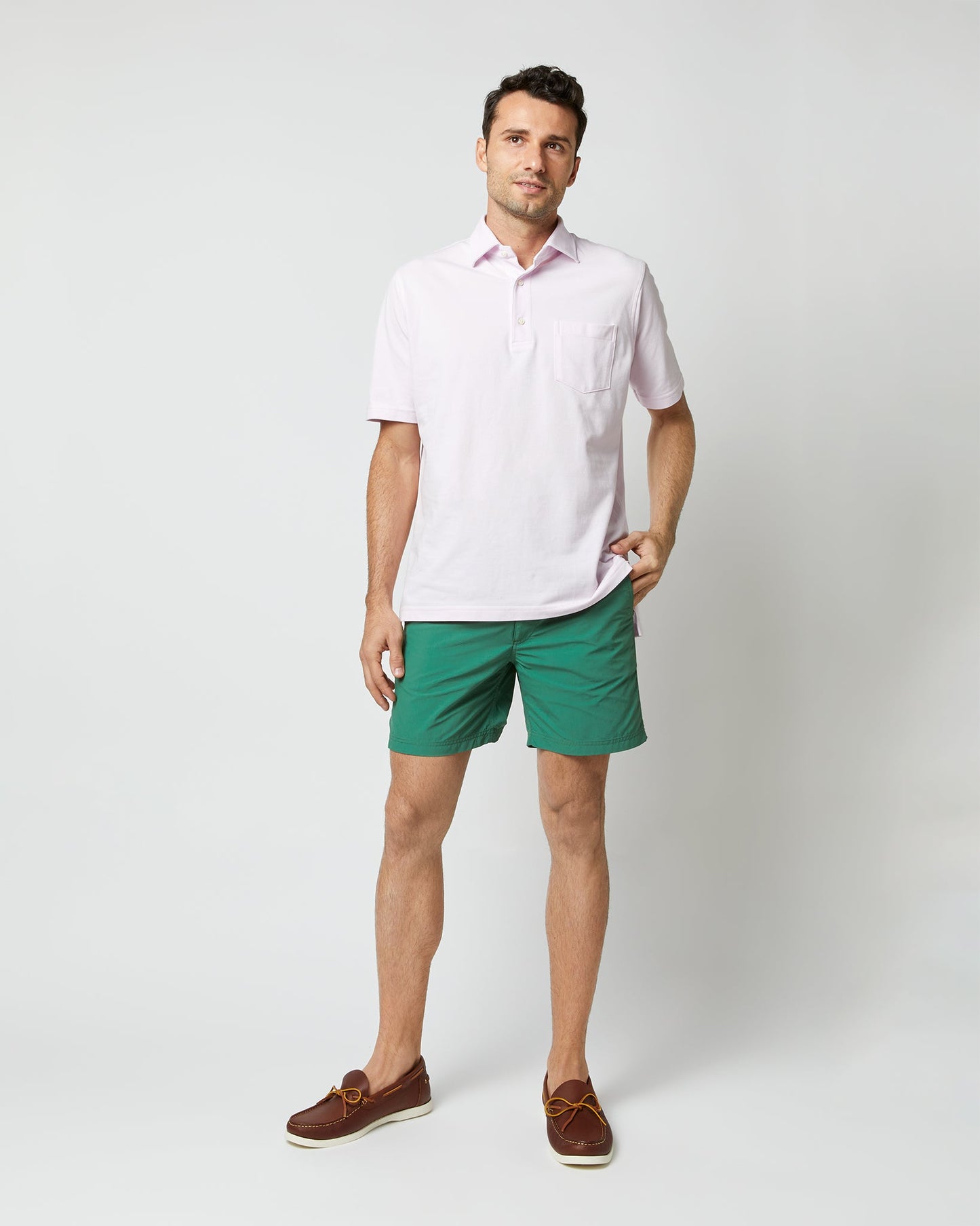 Zip-Front Mid-Length Swim Short in Pine Nylon
