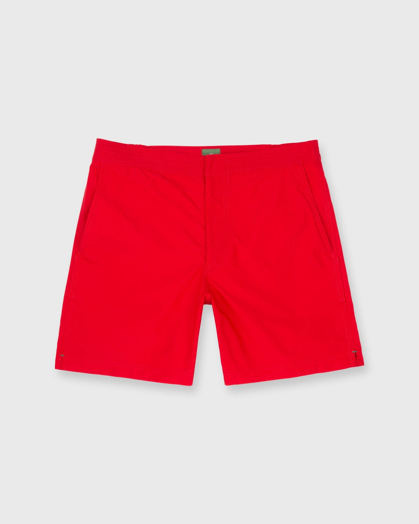 Zip-Front Mid-Length Swim Short in Red Nylon