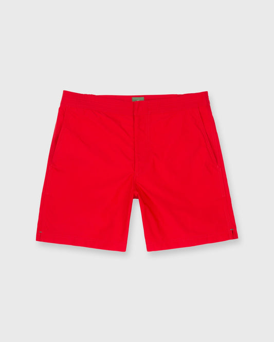 Zip-Front Mid-Length Swim Short in Red Nylon