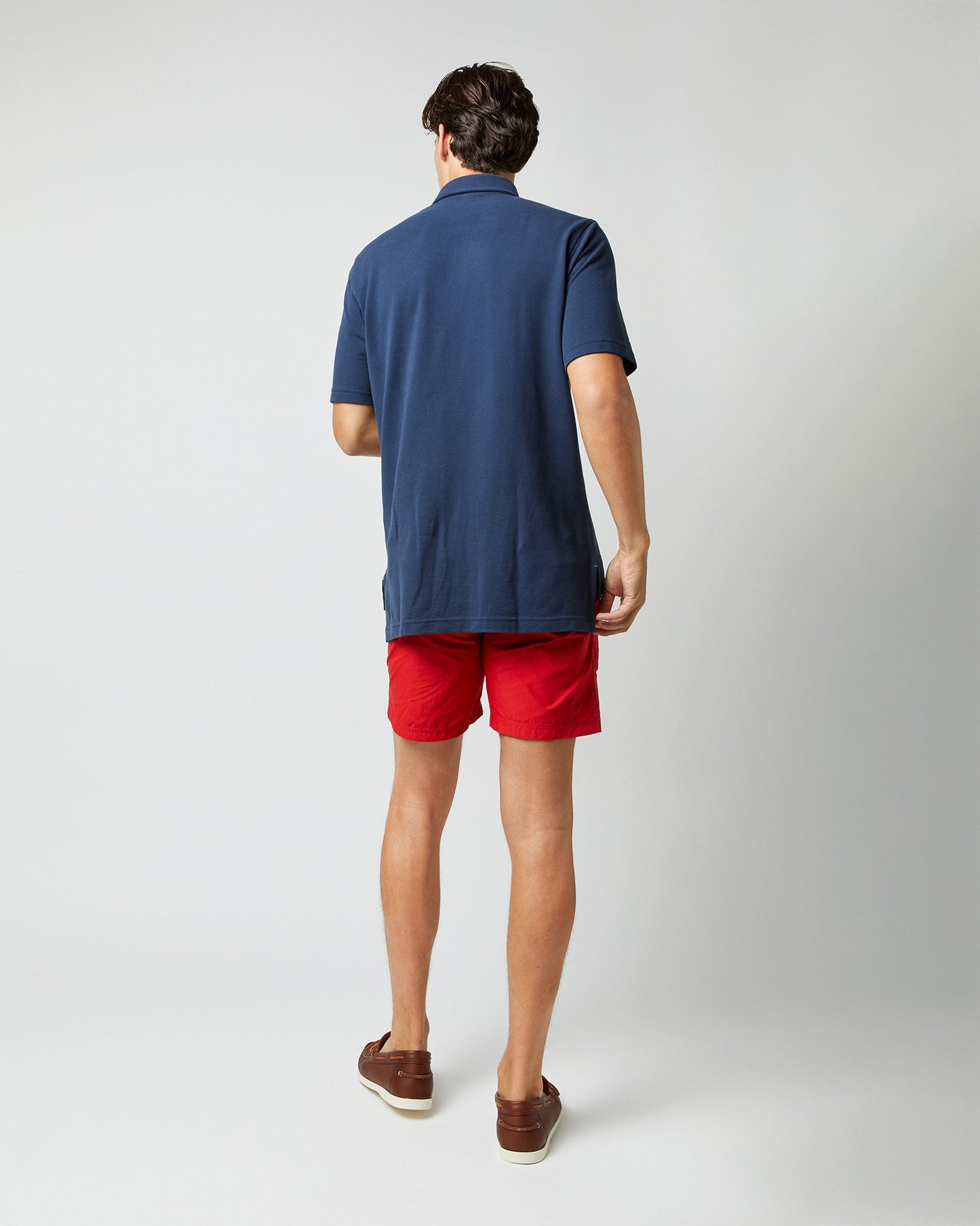 Zip-Front Mid-Length Swim Short in Red Nylon