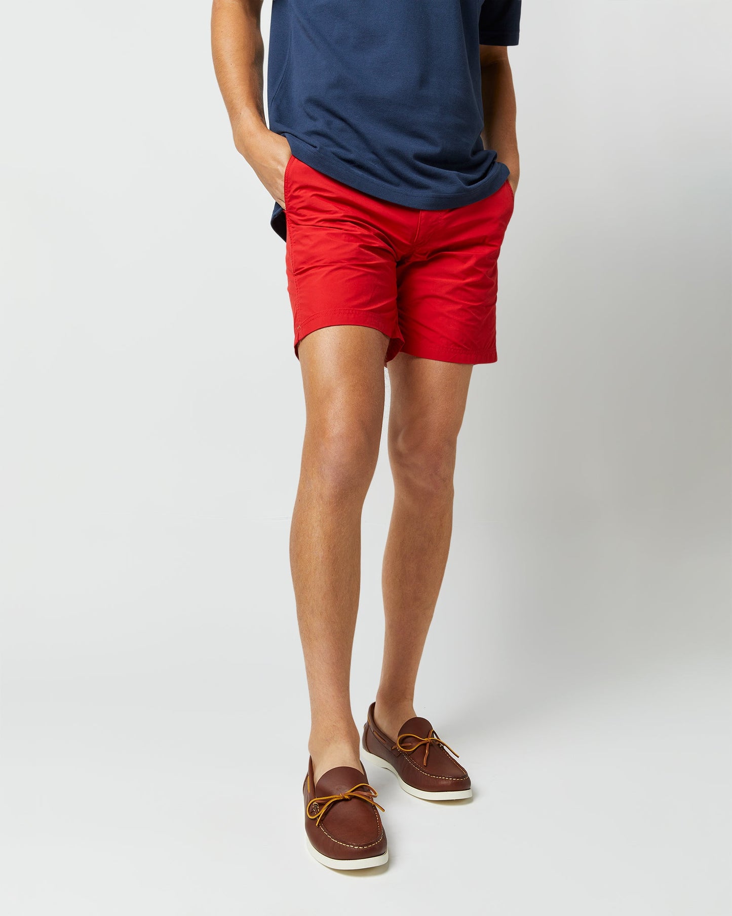 Zip-Front Mid-Length Swim Short in Red Nylon
