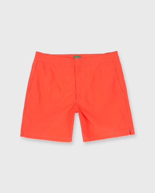 Zip-Front Mid-Length Swim Short in Coral Nylon