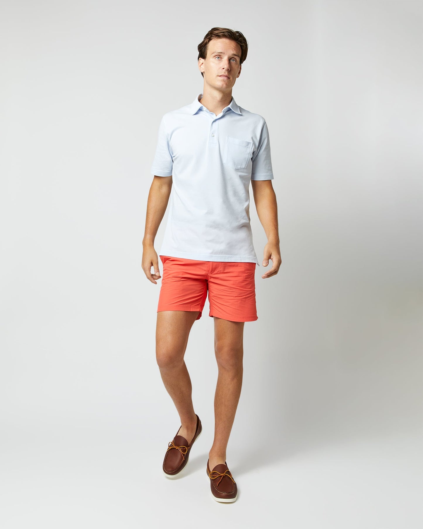 Zip-Front Mid-Length Swim Short in Coral Nylon