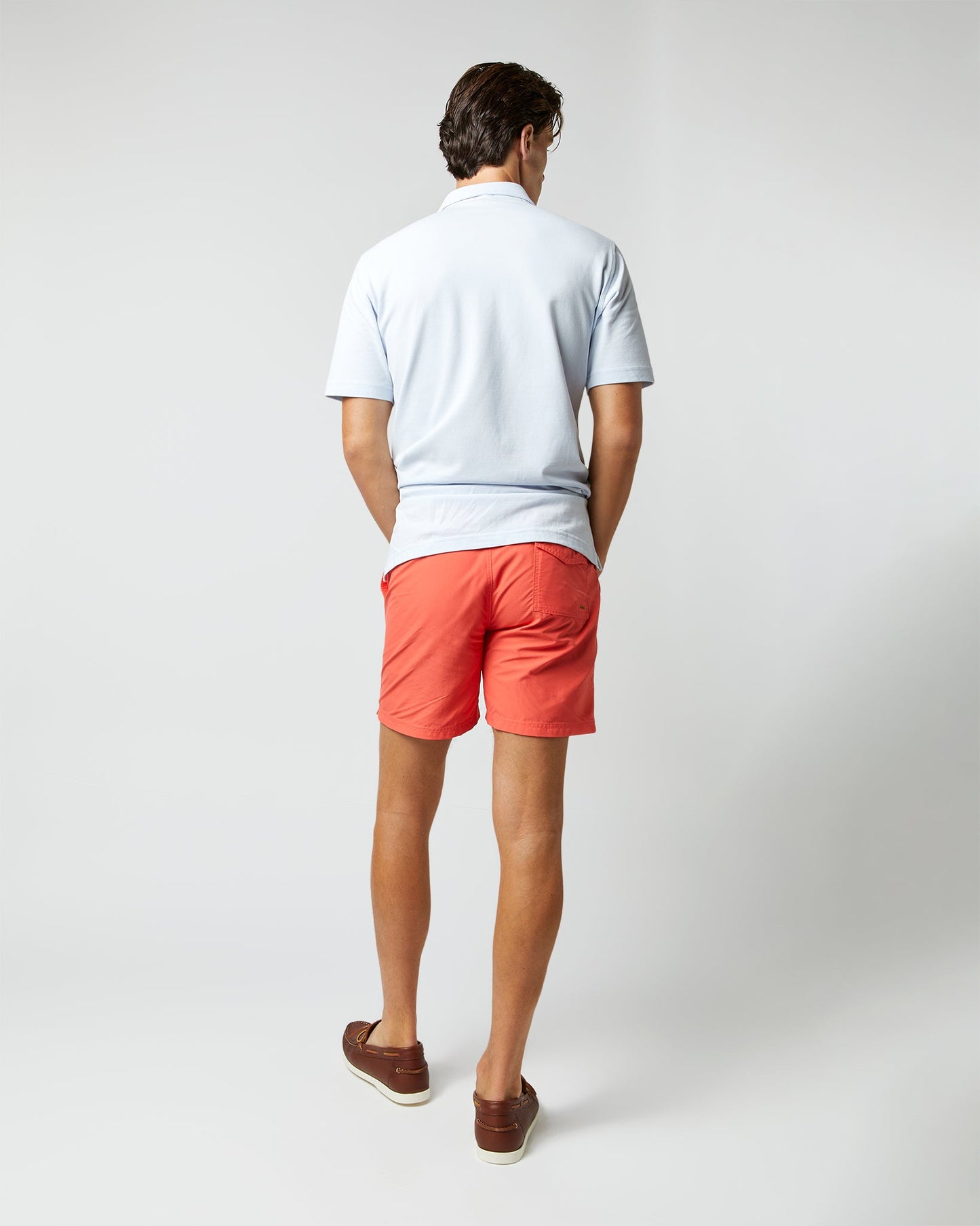 Zip-Front Mid-Length Swim Short in Coral Nylon