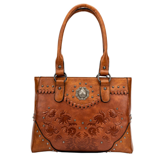 Vintage Leather Embossed Concho Studs Handbag