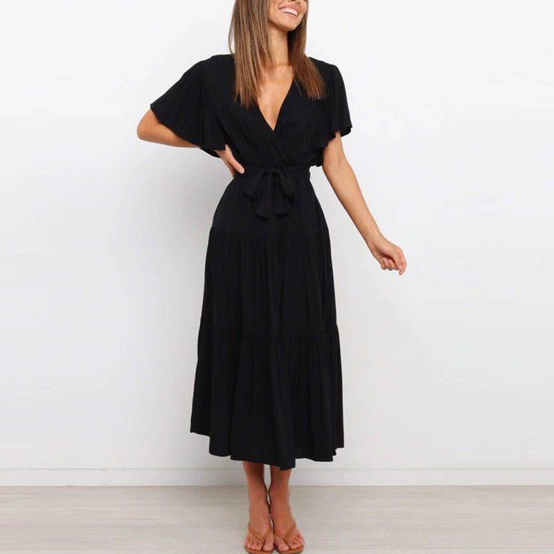 Summer Lace-up Ruffled High Waist Bohemia Dress