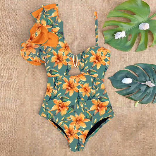 Floral Backless One-Shoulder Strap Swimsuit