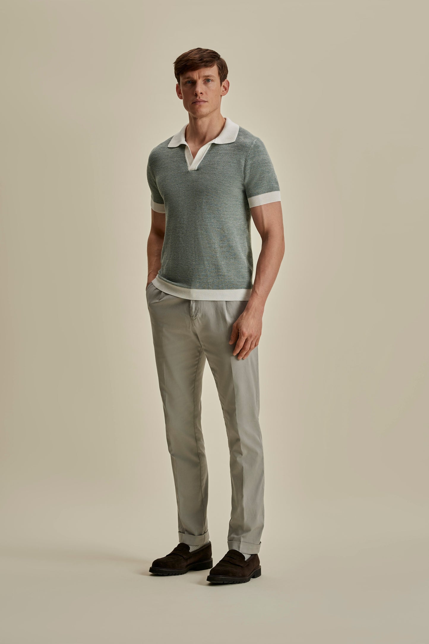 Cotton Linen Contrast Knitted Polo Shirt