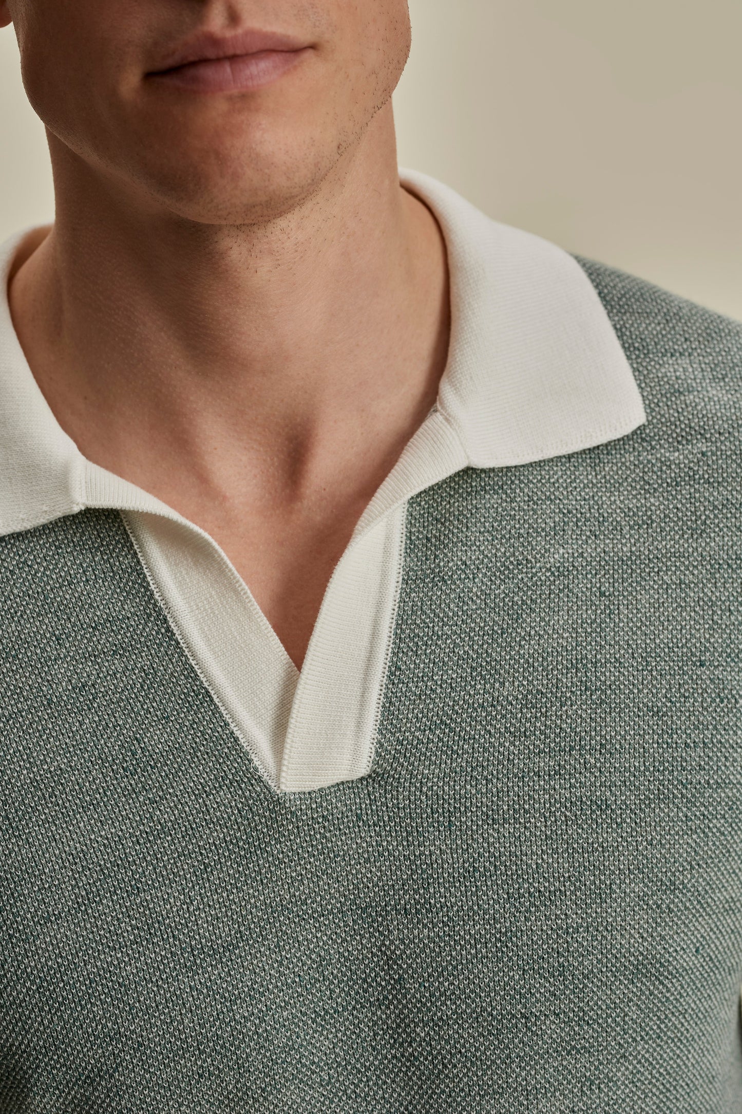 Cotton Linen Contrast Knitted Polo Shirt