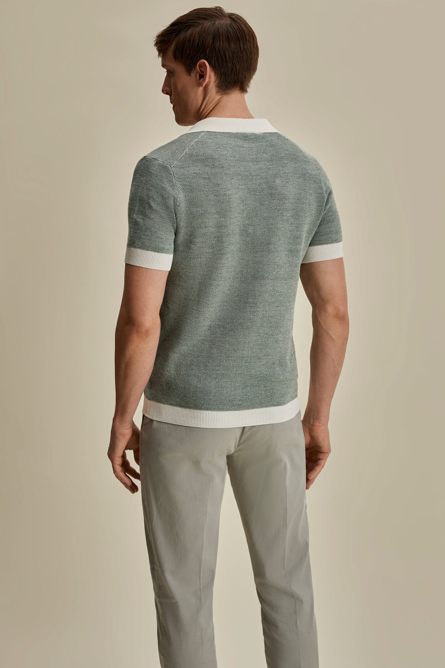 Cotton Linen Contrast Knitted Polo Shirt