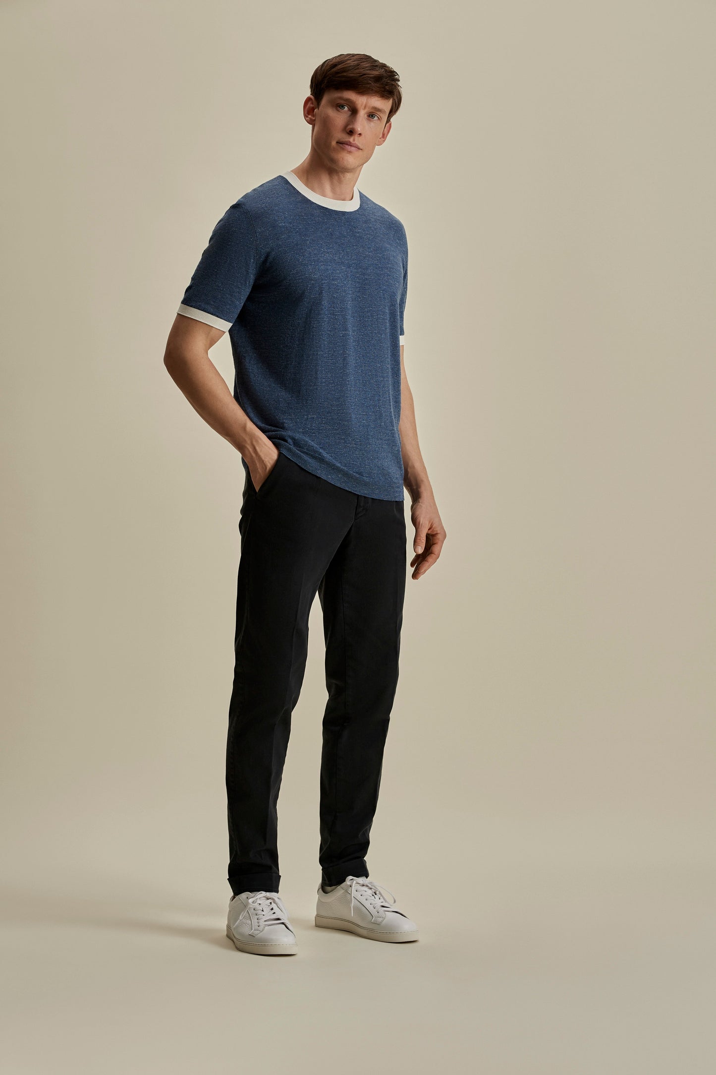 Linen Cotton Contrast Rib T-Shirt