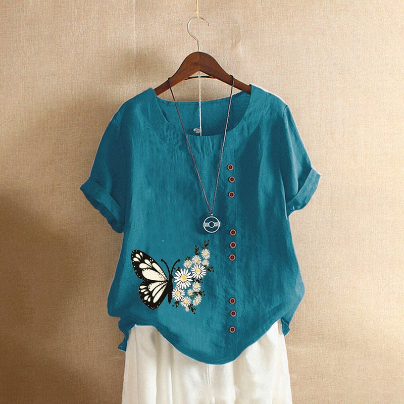 Summer Cotton Linen Femme Vetement Tshirt - size XXL