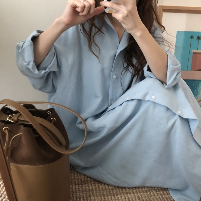 Vintage Cotton Oversized Turn-down Collar Evening Dress
