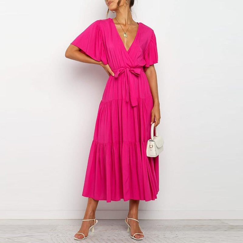 Summer Lace-up Ruffled High Waist Bohemia Dress