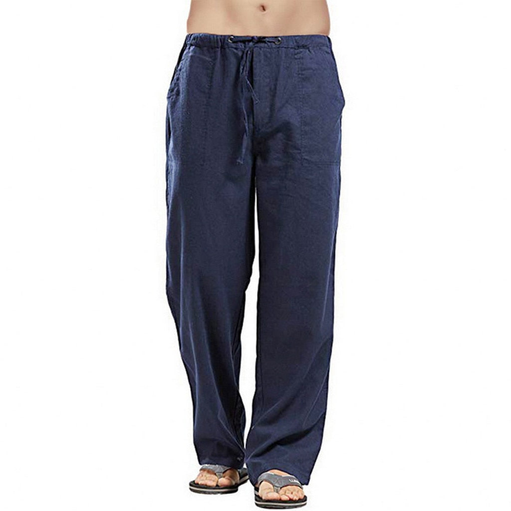 Casual Elastic Waist Linen Hip-Hop Trouser Pants - Size 4XL