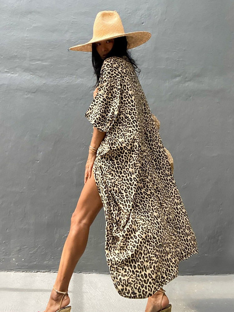 Boho  Stripes Tie Dye Bikini Cover-ups Beach Kimono Dress